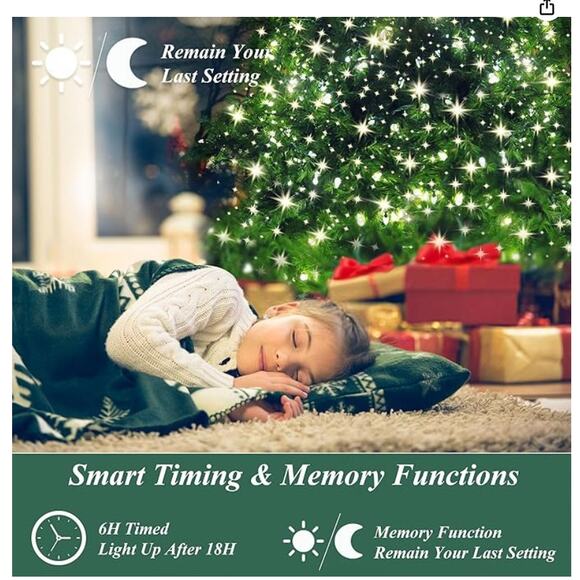 Tree Lights with Star Toppers, 410 LED,8 Modes & Memory, 6.6FT, Remote&Time - Picture 3 of 5